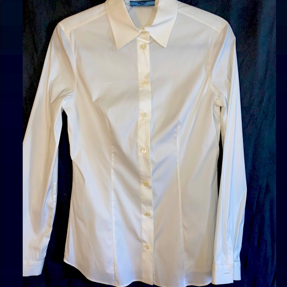 PRADA EGYTIAN COTTON POPLIN BUTTON UP WHITE DRESS SHIRT